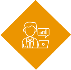 Person with laptop and graph icon.